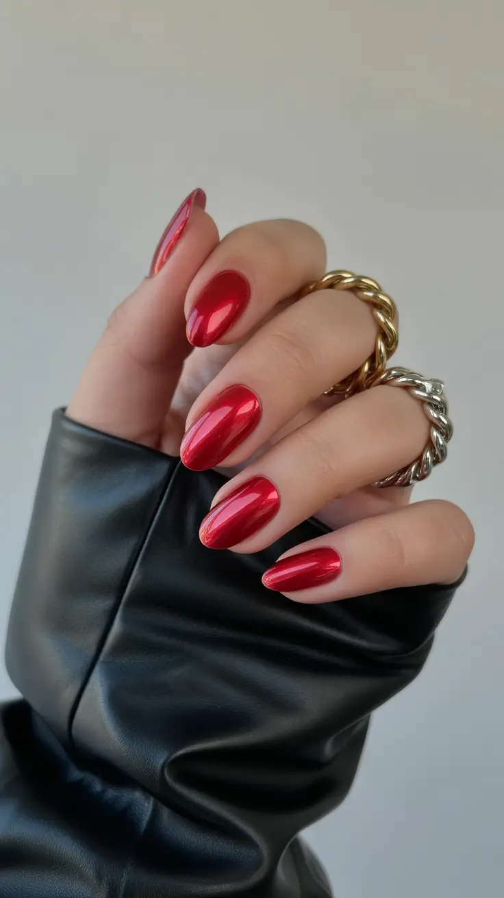 Modern Red Christmas Nails 2025 Glossy Ruby Glow