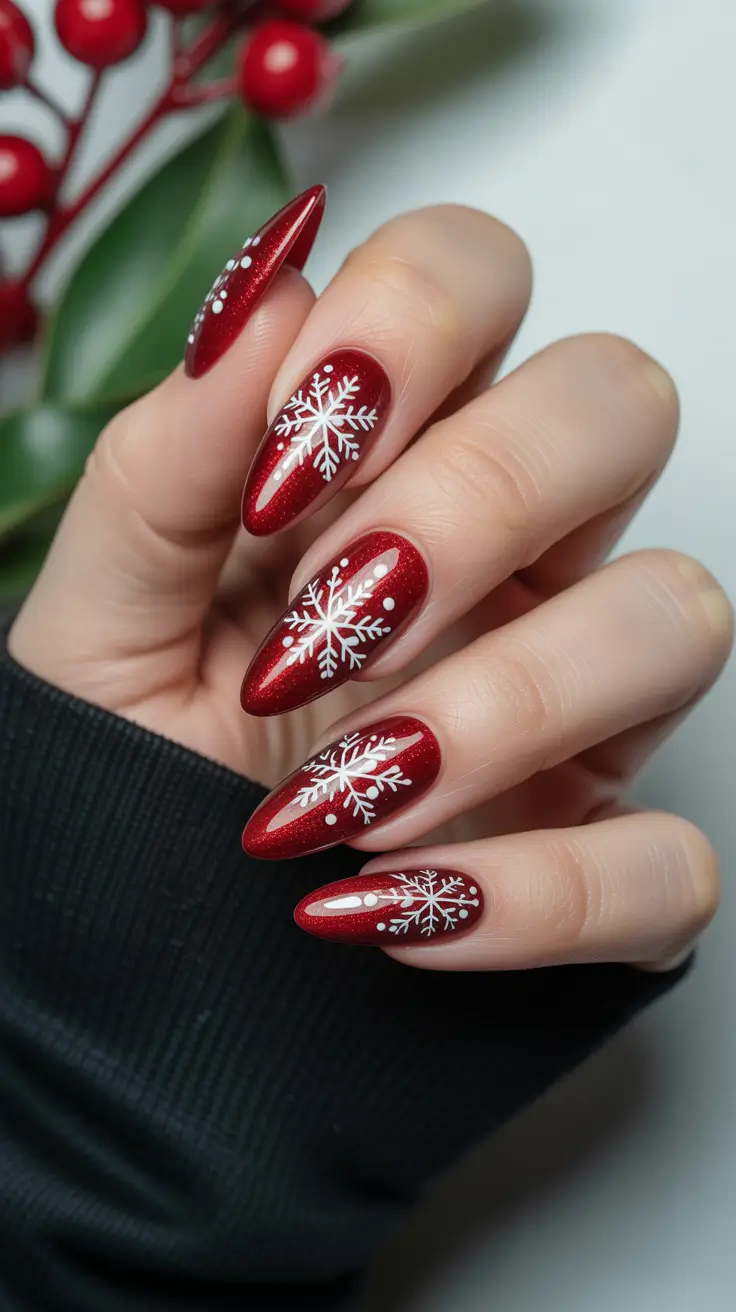 Modern Red Christmas Nails 2025 Red Frost & White Whisper