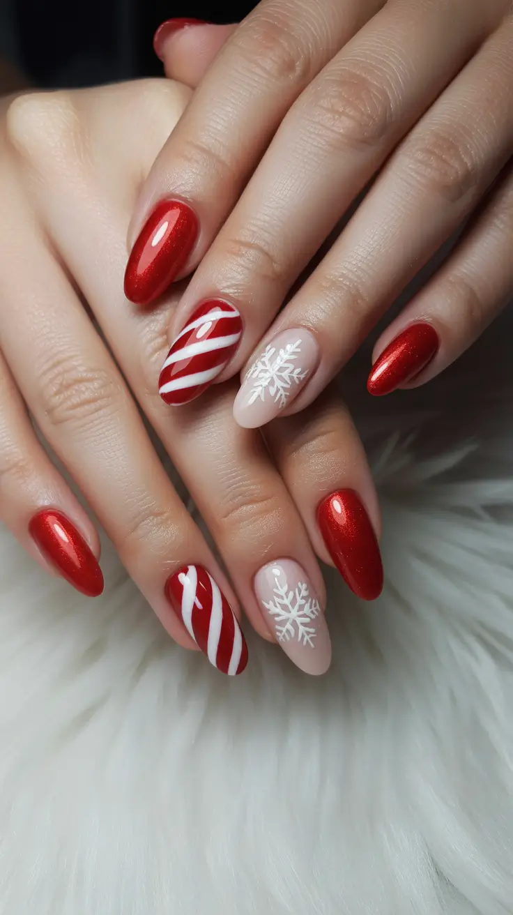 Modern Red Christmas Nails 2025 Candy Cane Chic