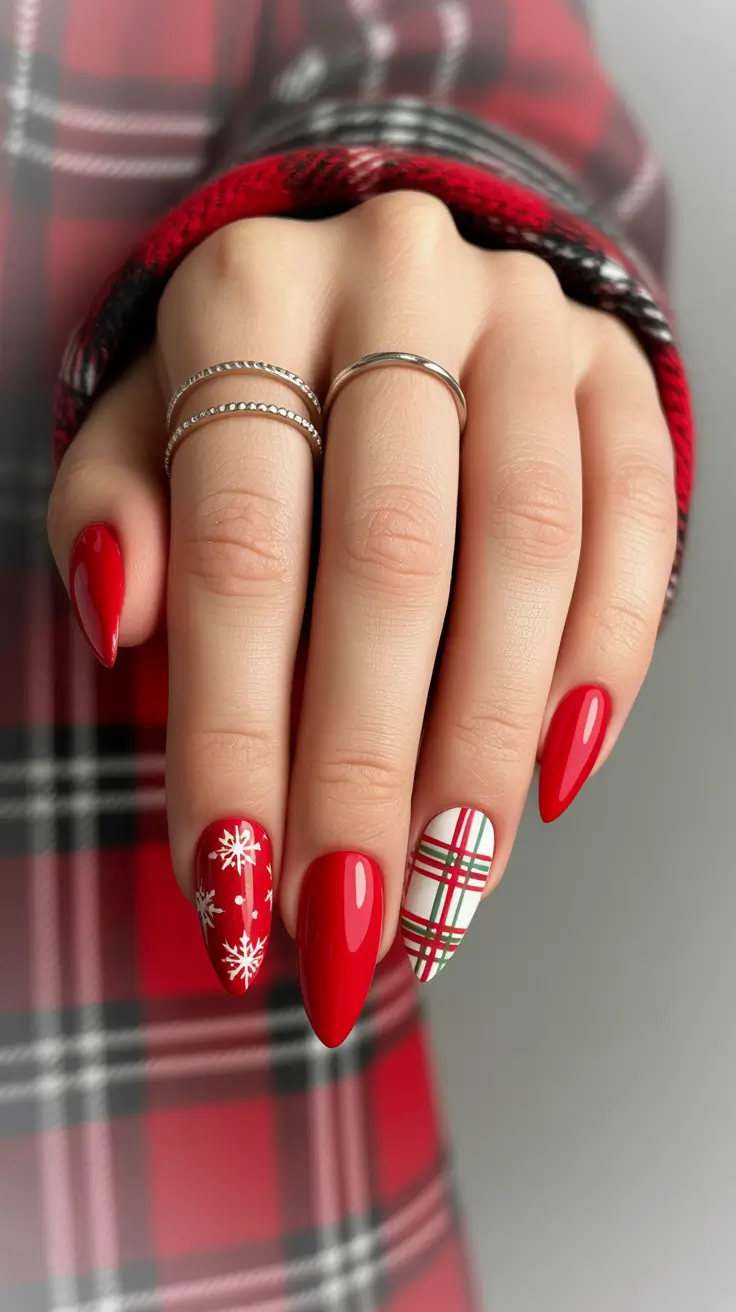 Modern Red Christmas Nails 2025 Classic Plaid Elegance