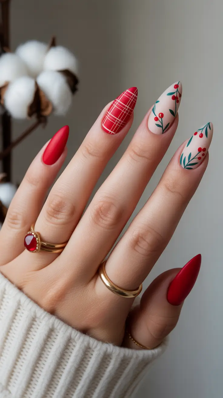 Modern Red Christmas Nails 2025 Festive Garden Charm