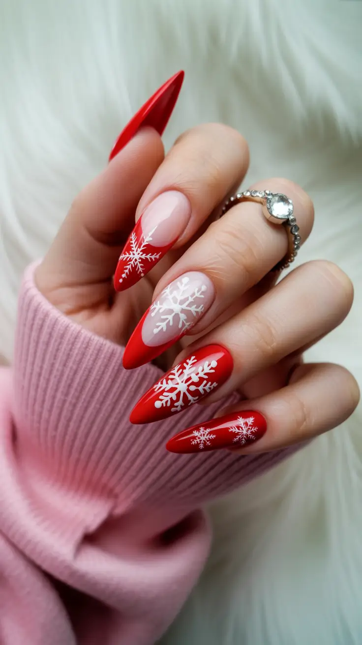 Modern Red Christmas Nails 2025 Frosted Scarlet French