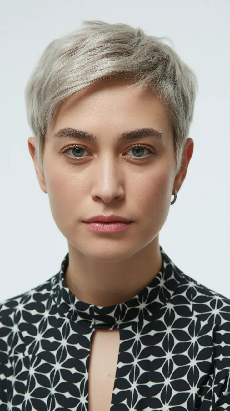 winter pixie haircuts 2025-2026 Frosted Silver Pixie Elegance