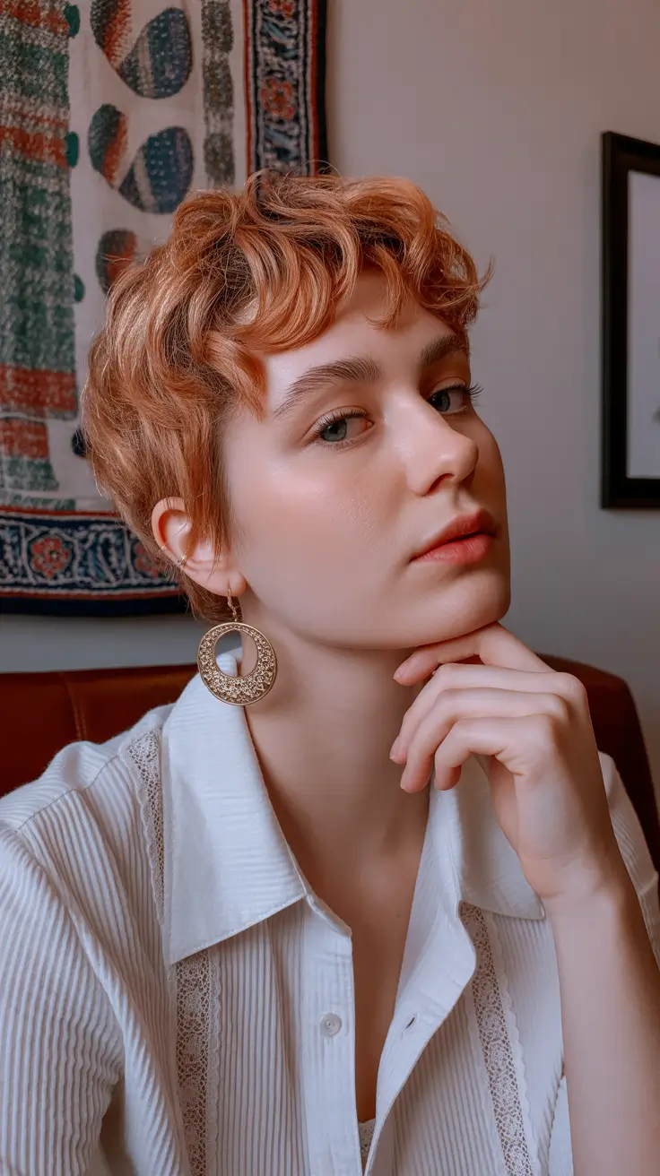 winter pixie haircut aespa Honey Apricot Curly Pixie