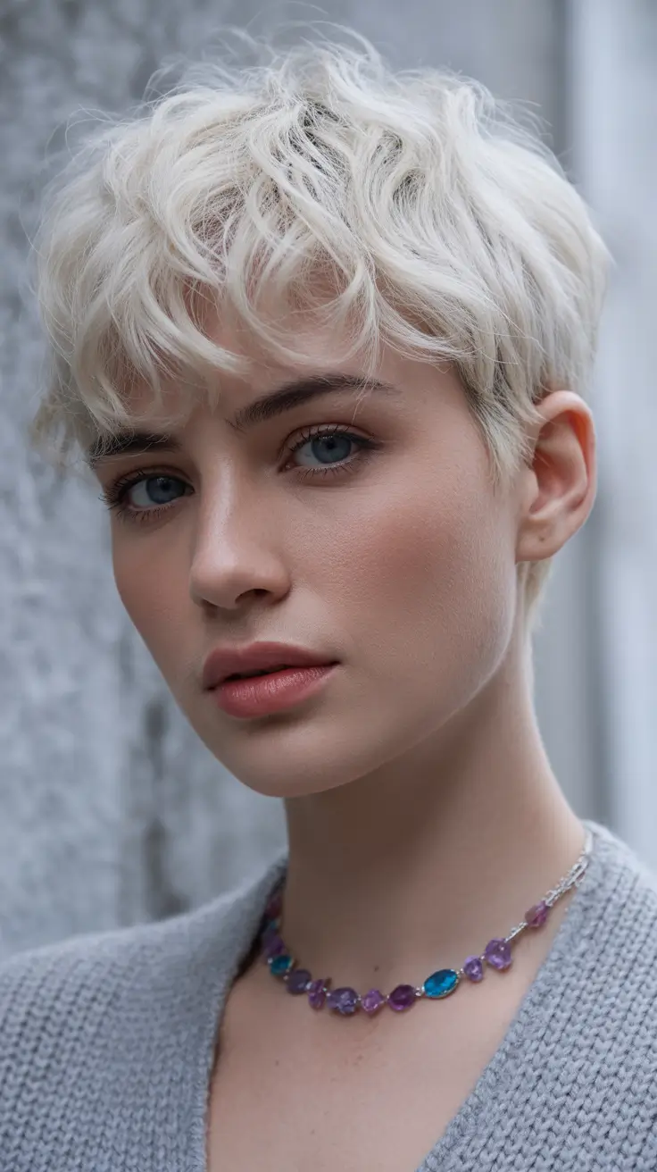 winter pixie haircut for winter Snowy Platinum Pixie Wave