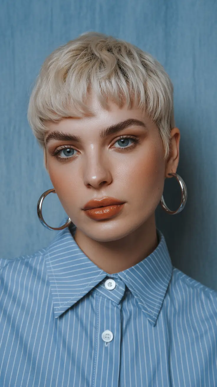 pixie haircut outfit winter Champagne Blonde Crop