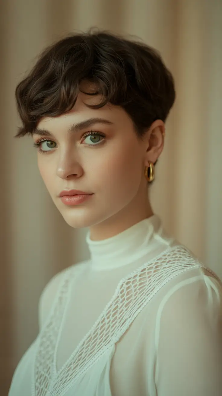 pixie haircut for winter Chestnut Classic Pixie Grace