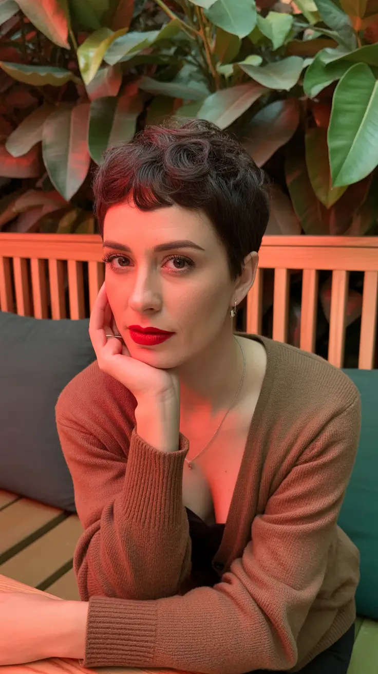 winter pixie haircuts 2025-2026 Retro Espresso Curl Pixie