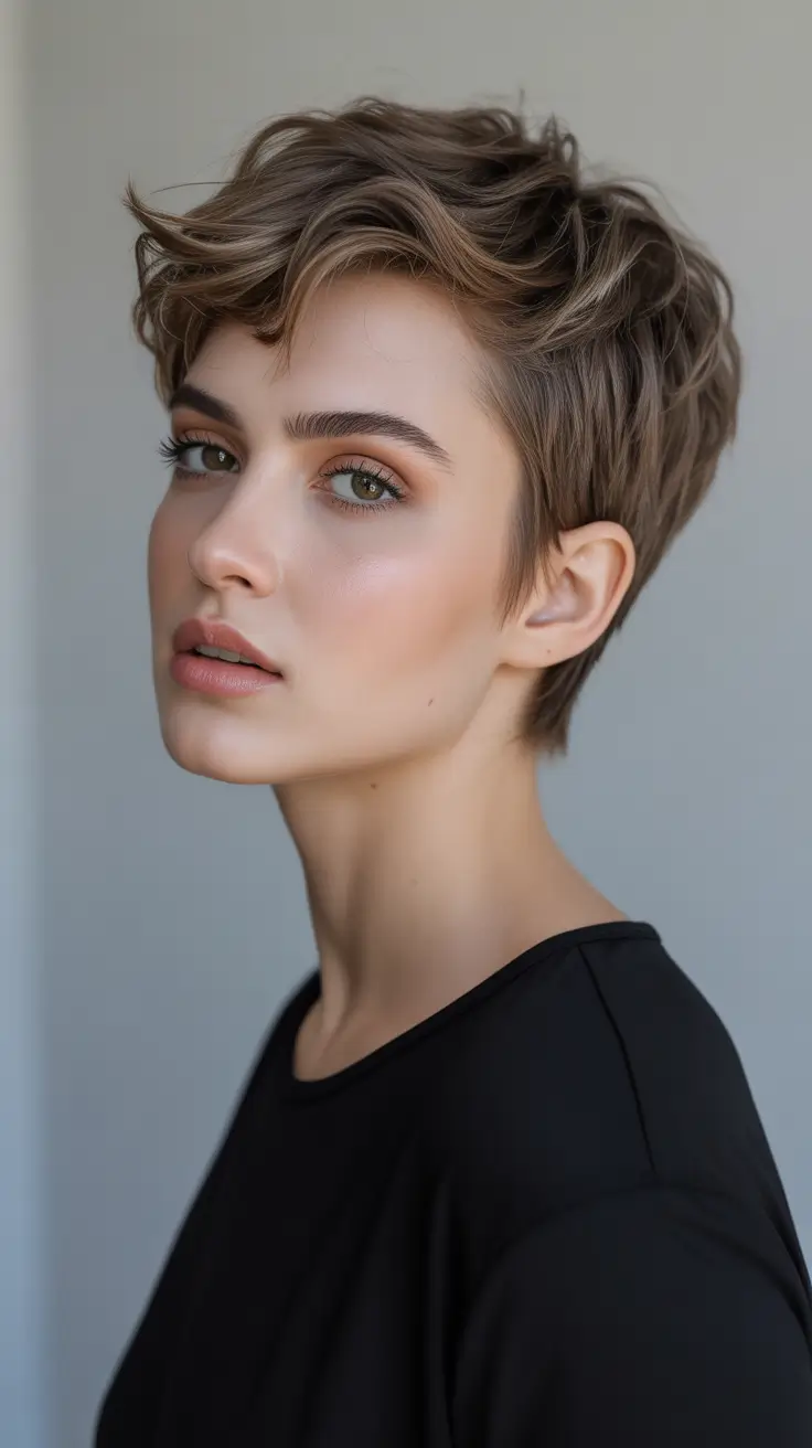 winter pixie haircuts 2025-2026 Soft Tousled Bronze Pixie