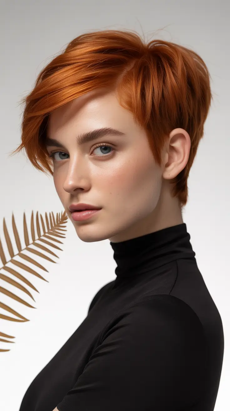 winter pixie haircuts 2025-2026 Fiery Copper Pixie Glow