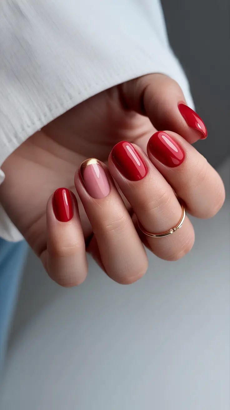 red winter nails ideas 2025-2026 Golden Edge Glow