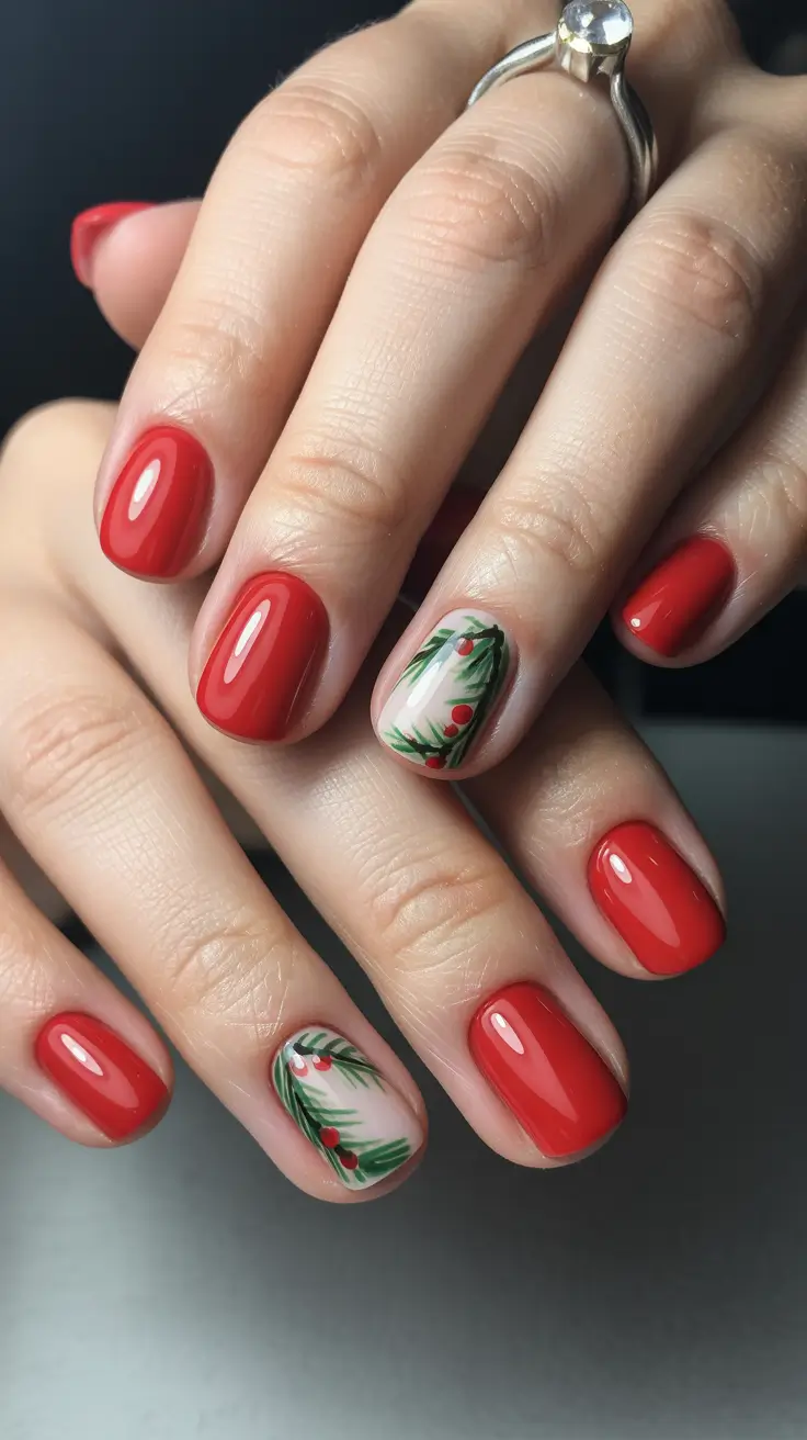 red winter nails ideas 2025-2026 Holly Berry Touch