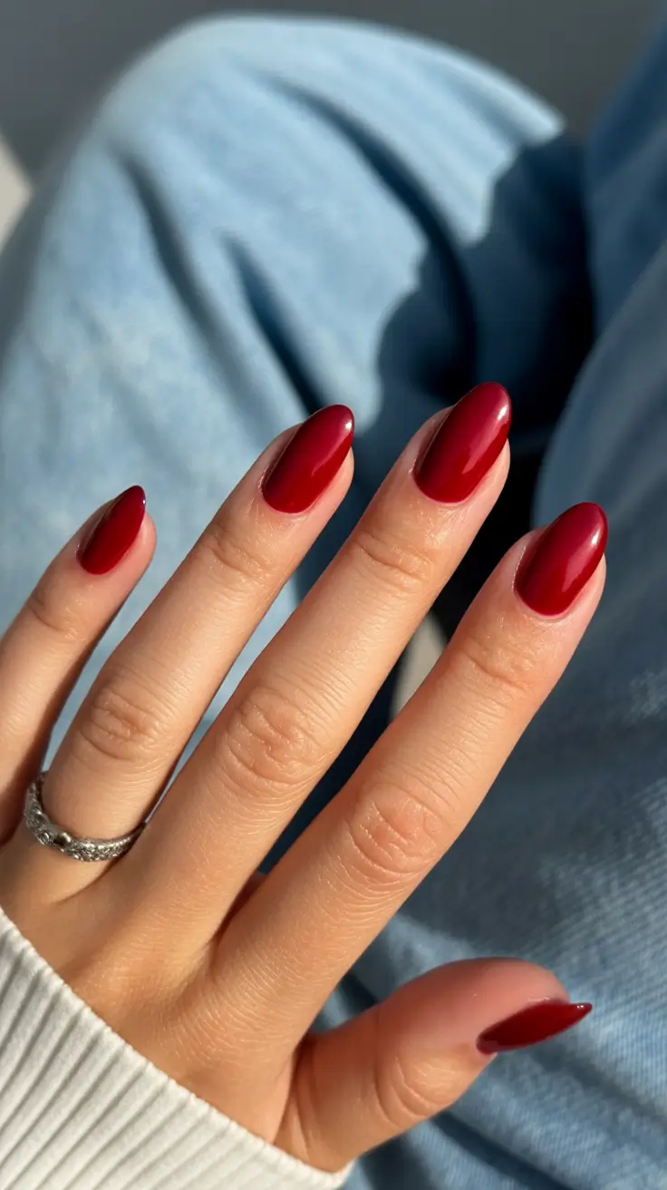 red winter nails ideas 2025-2026 Classic Bordeaux Shine