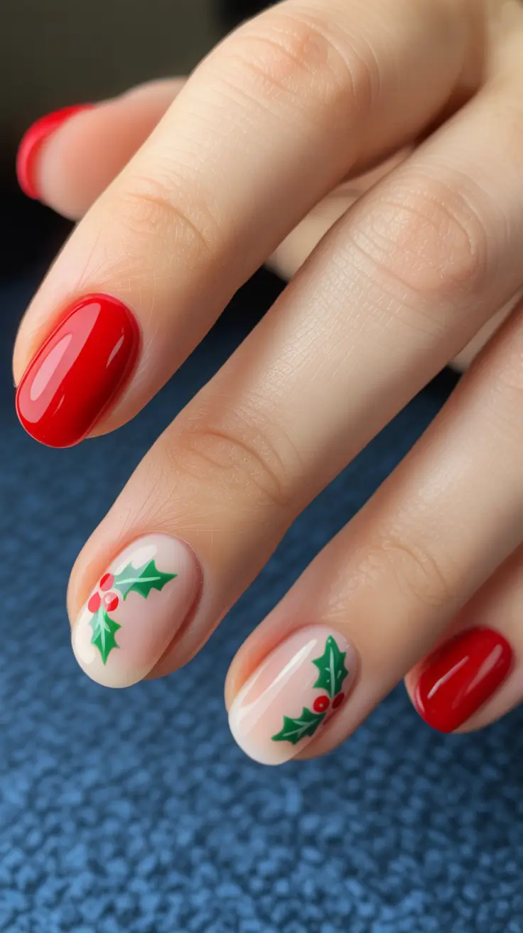 red winter nails ideas 2025-2026 Festive Holly Charm