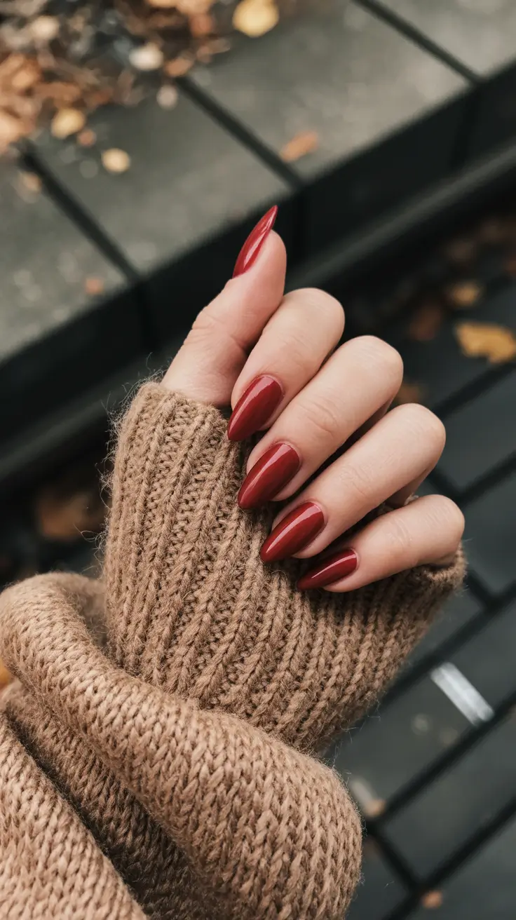 red winter nails ideas 2025-2026 Chestnut Chic