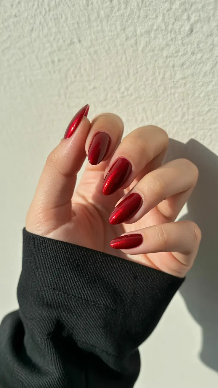 red winter nails ideas 2025-2026 Red Mirror Glow