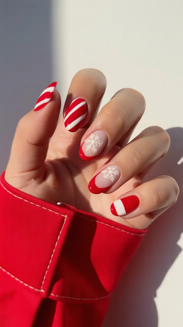 red winter nails ideas 2025-2026 Peppermint Frost