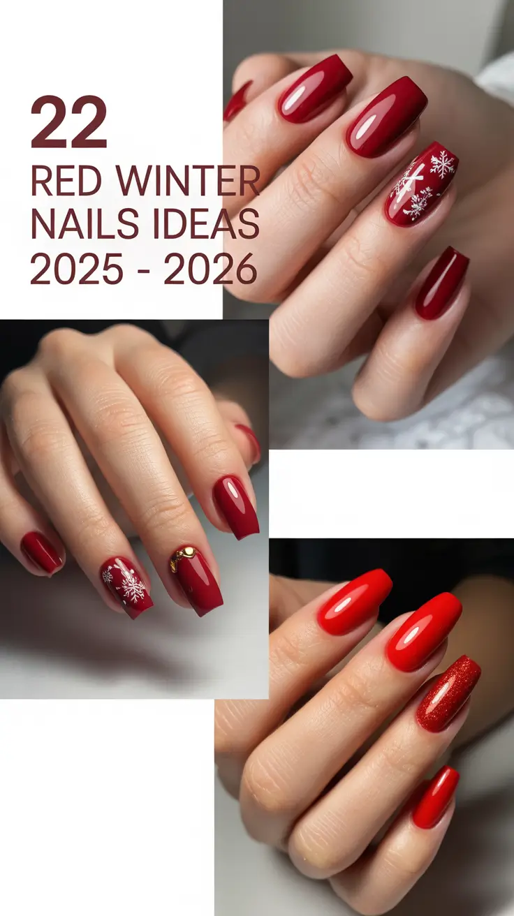 Red Winter Nails Ideas 2025–2026: Cute, Simple & Acrylic Designs for a Cozy Season