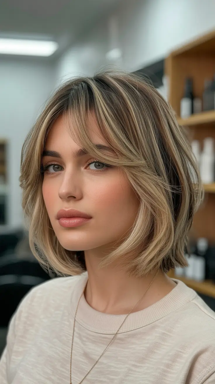 short winter haircuts 2025 - 2026 Layered Honey Bob with Curtain Bangs