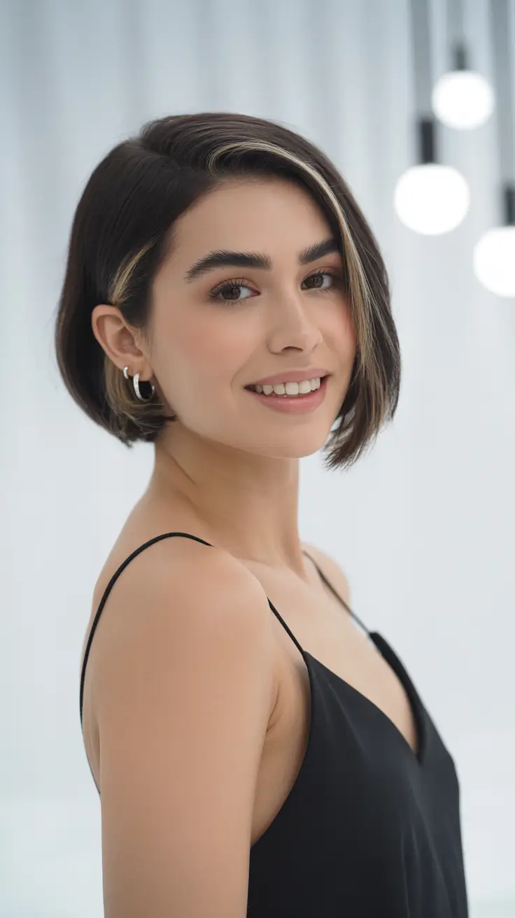 short winter haircuts 2025 - 2026 Glossed Straight Bob with Highlight Accent