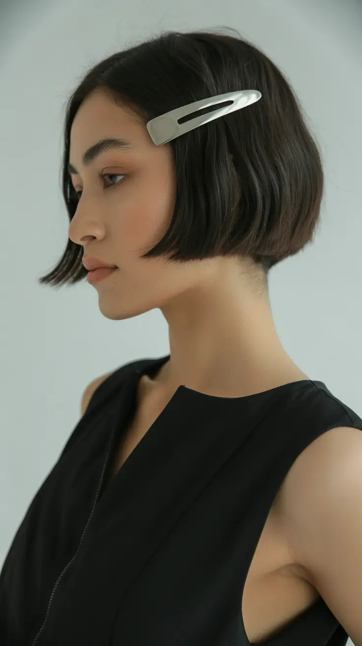 short winter haircuts 2025 - 2026 Architectural Bob with Metallic Clip