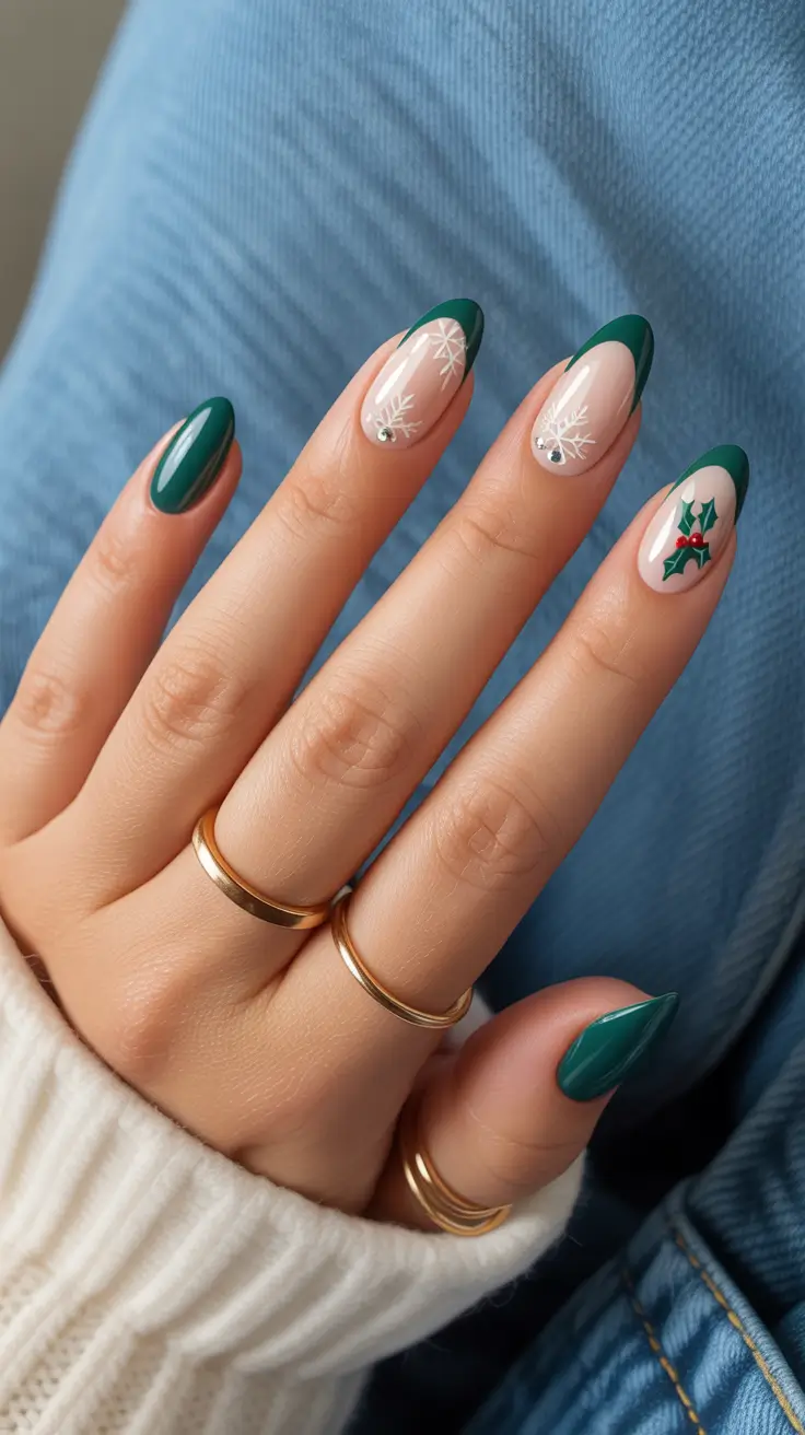 simple winter nails 2026 short Holly & Snow French
