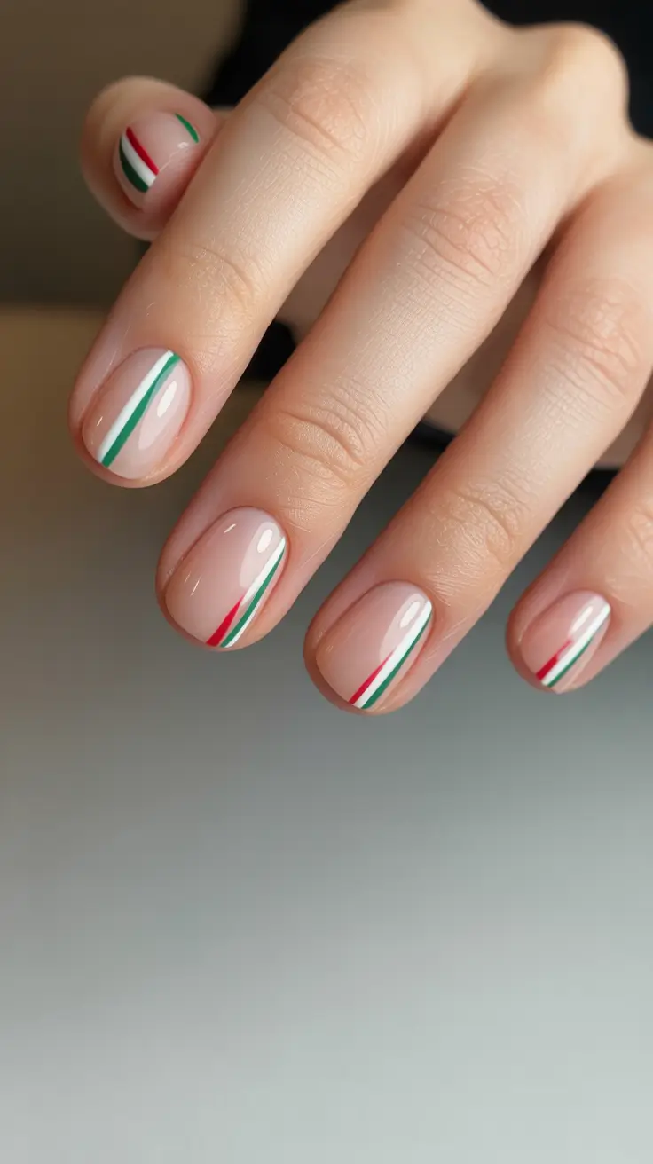 simple winter nails short neutral Minimal Stripe Neutrals