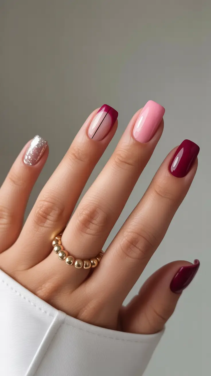 simple winter nails square Frosted Berry Mix