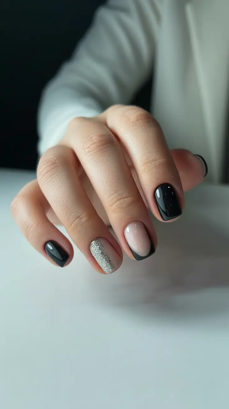 simple winter nails short Midnight Spark Classic