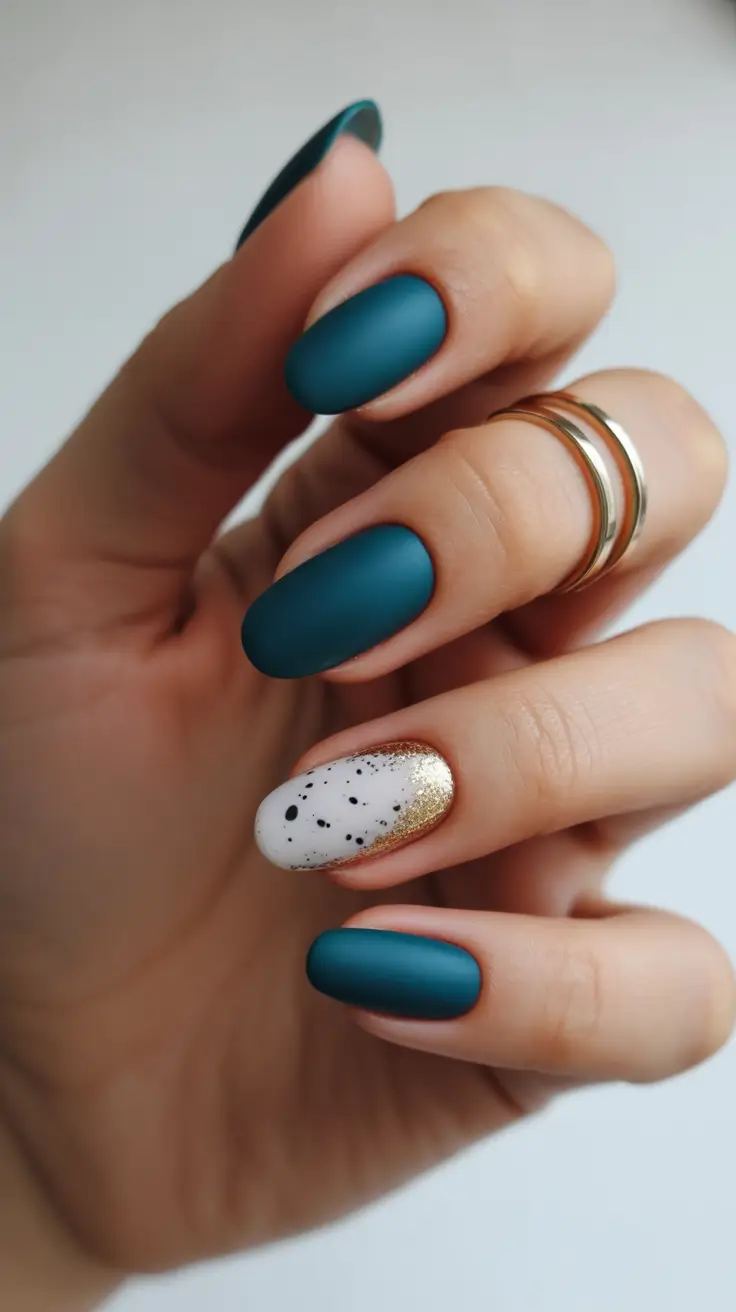 simple winter nails blue Nordic Blue & Gold Accent