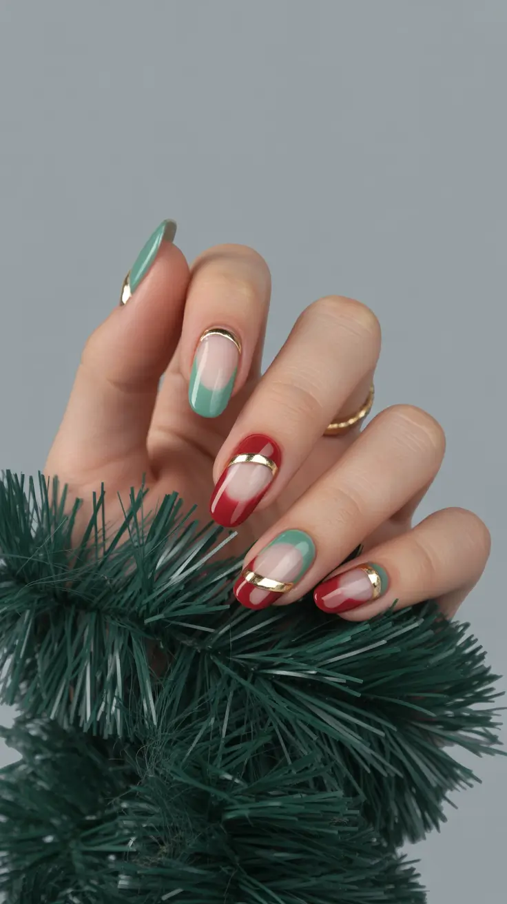 simple winter nails 2026 almond Mint & Scarlet Glam
