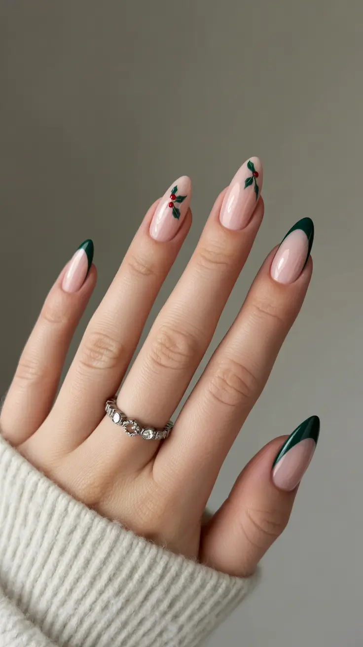 simple winter nails short neutral Holly Accent French