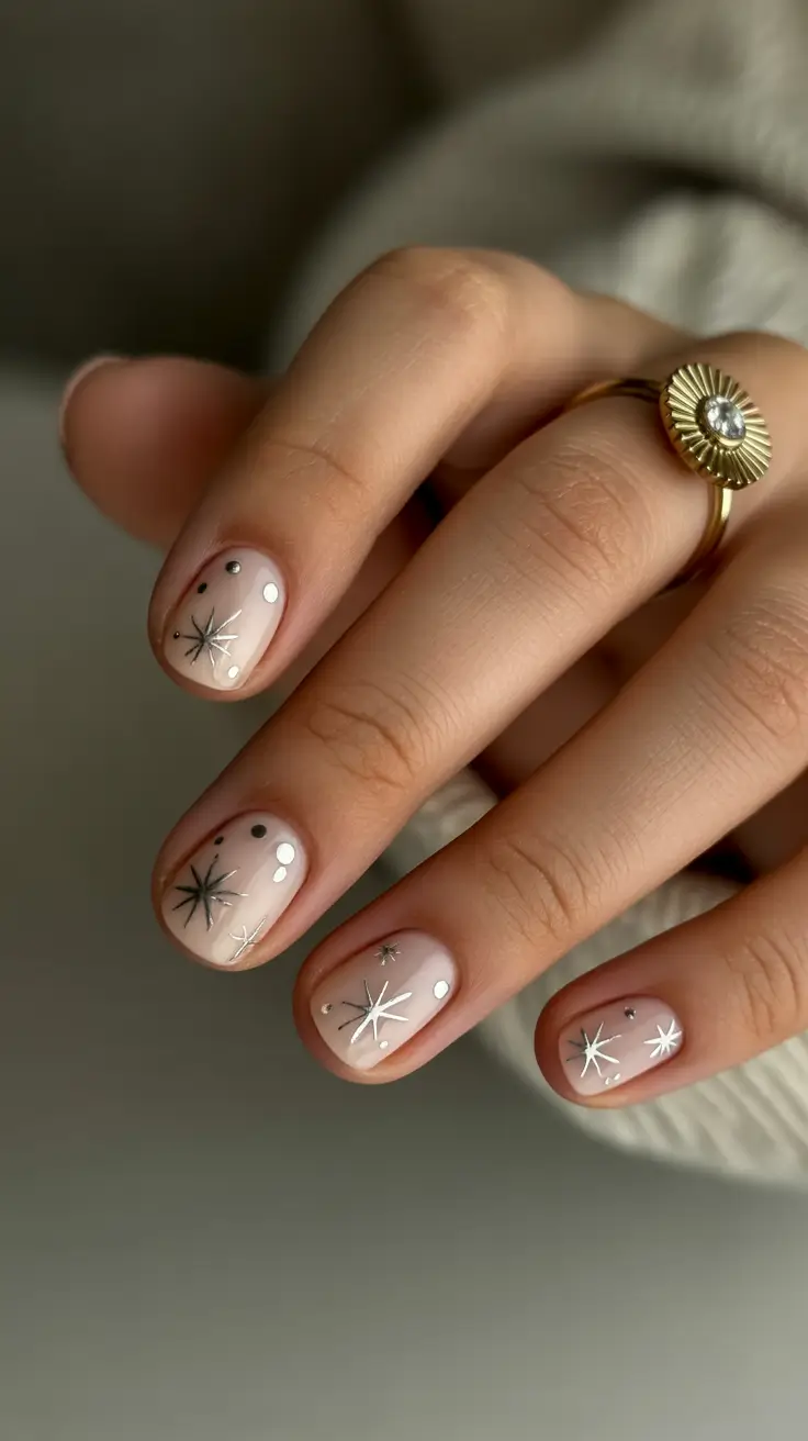 simple winter nails short neutral Silver Frost Minimalism