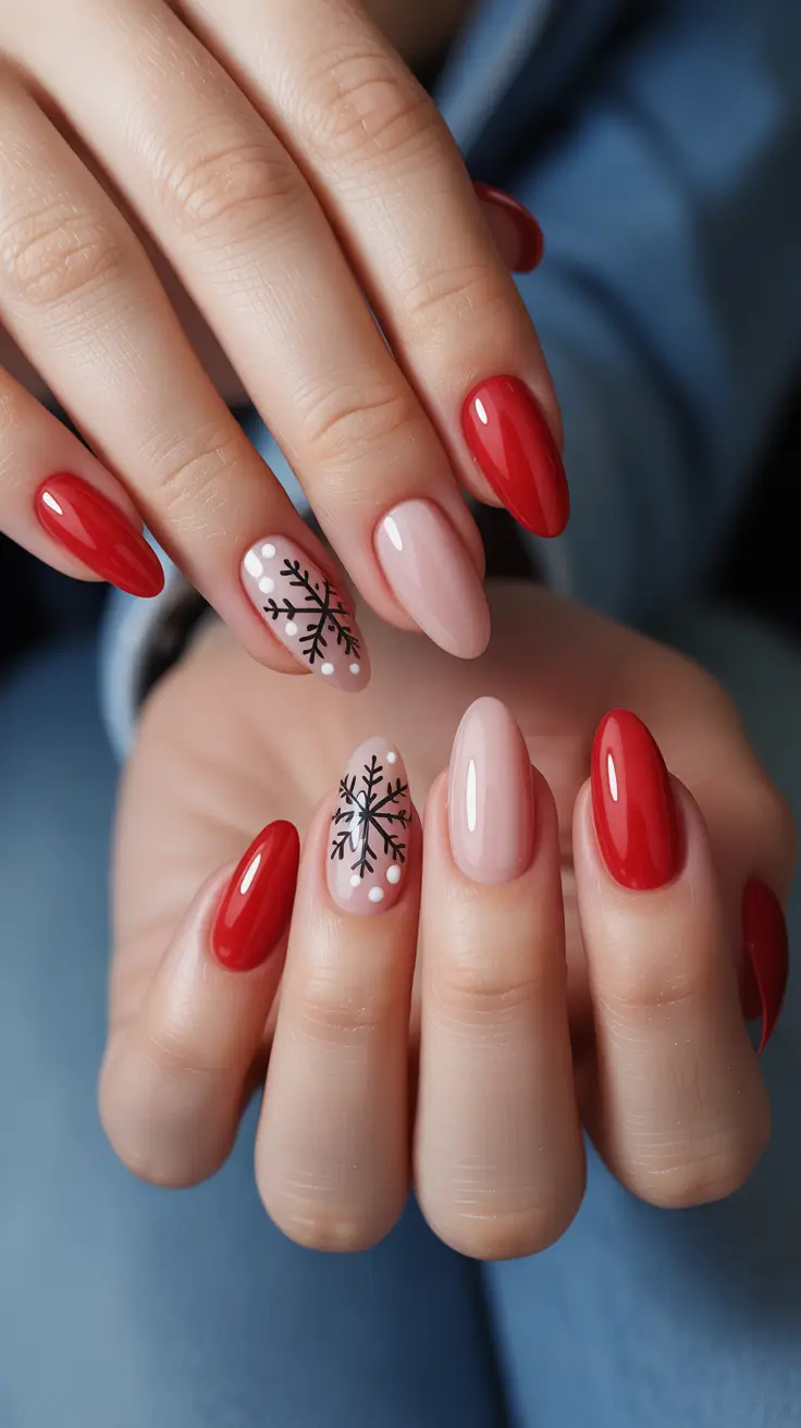 simple winter nails red Classic Red with a Winter Twist