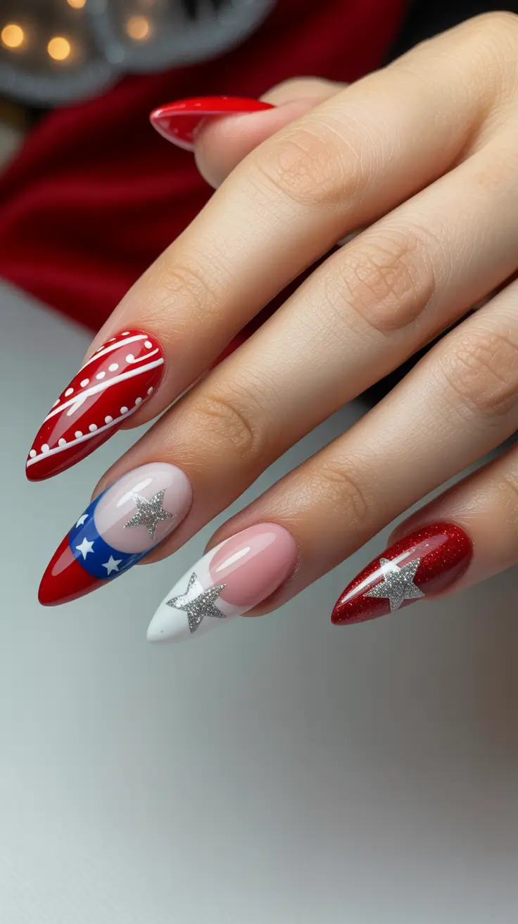 simple winter nails 2026 square Star-Spangled Winter Glam