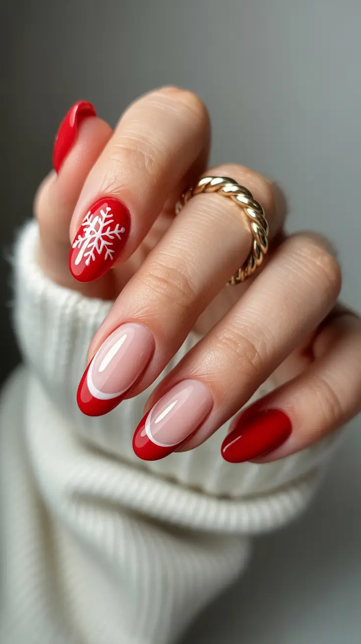 simple winter nails red Frosted Red French