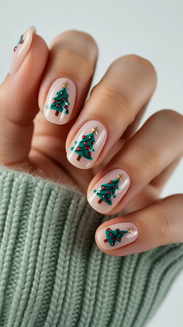 short winter nails christmas Classic Christmas Tree Charm