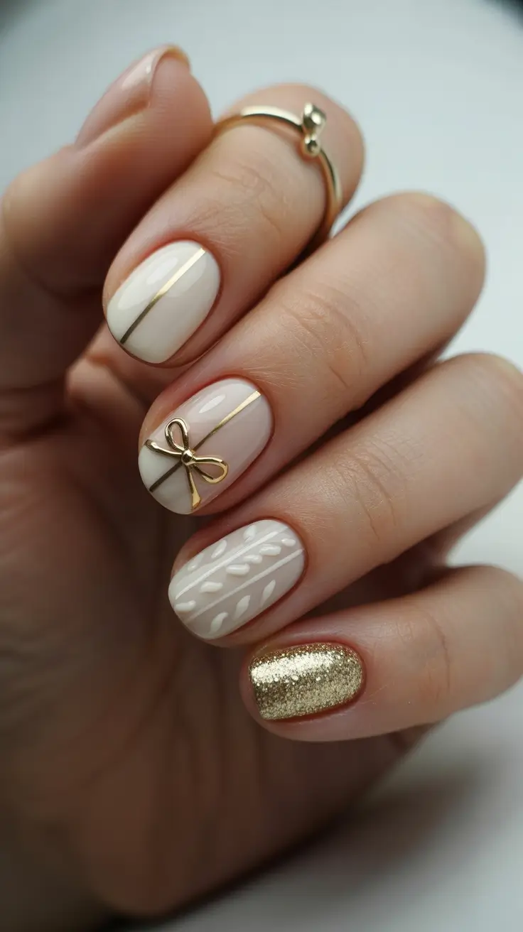 short winter nails white Golden Gift Wrap