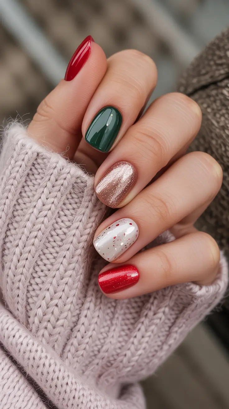 short winter nails red Festive Mix & Match
