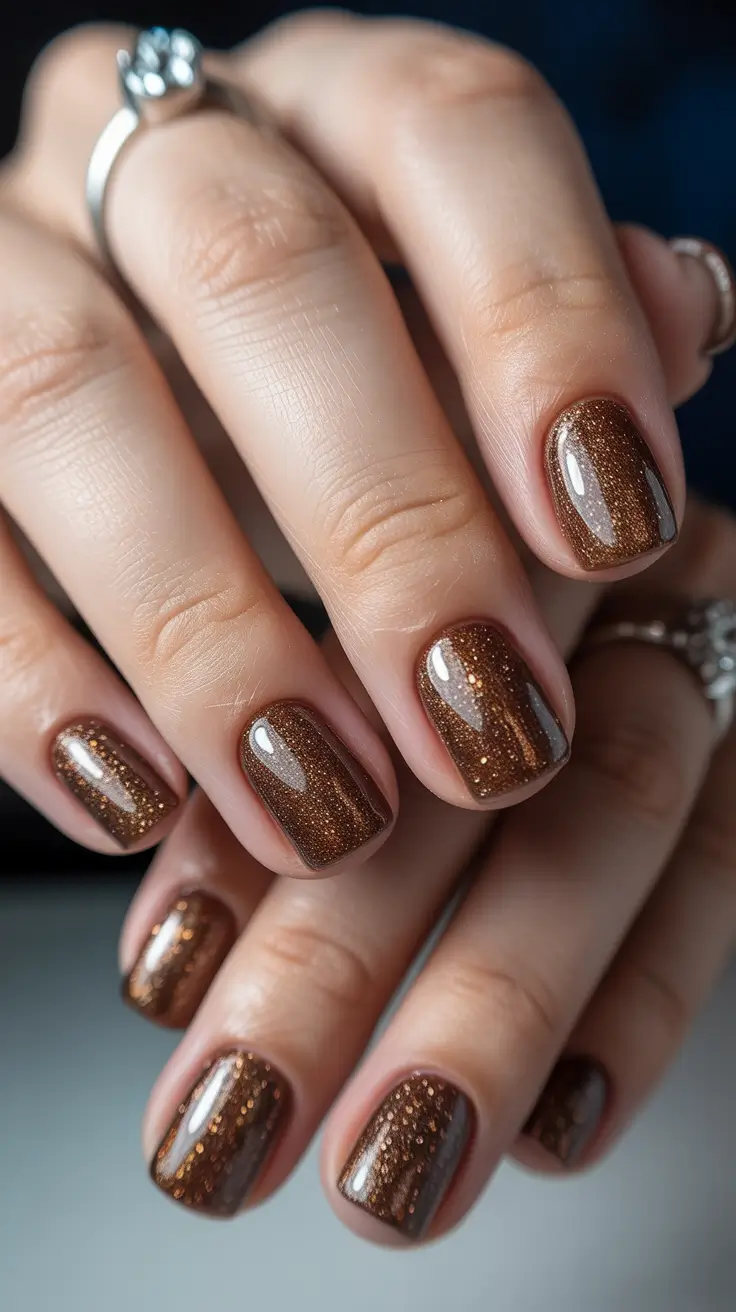 short winter nails brown Chocolate Shimmer Dream