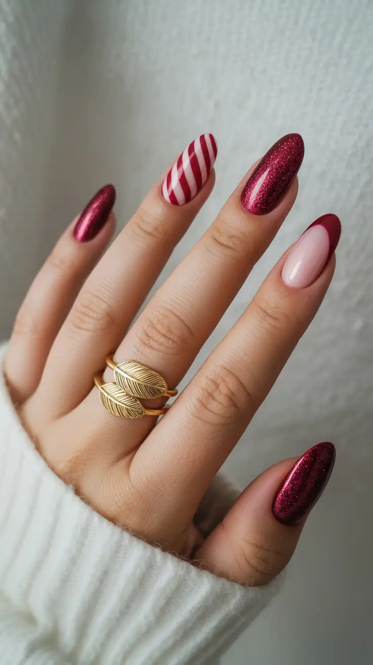 short winter nails christmas Candy Cane Glam