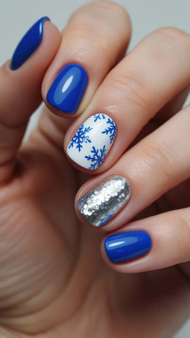 short winter nails blue Frosted Royal Blue