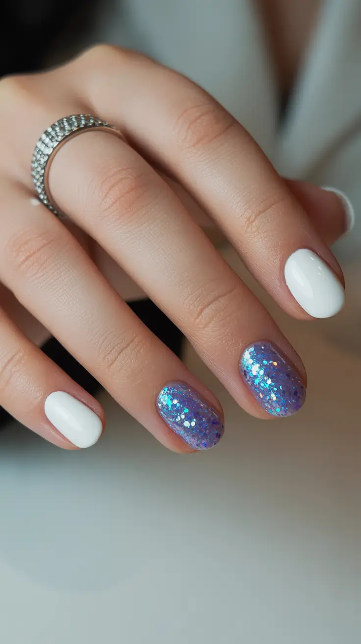 short winter nails white Snowy White & Glitter Ice