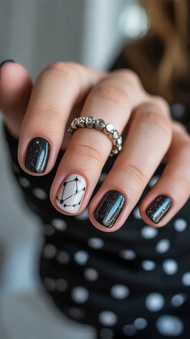short winter nails black Starry Night Geometry