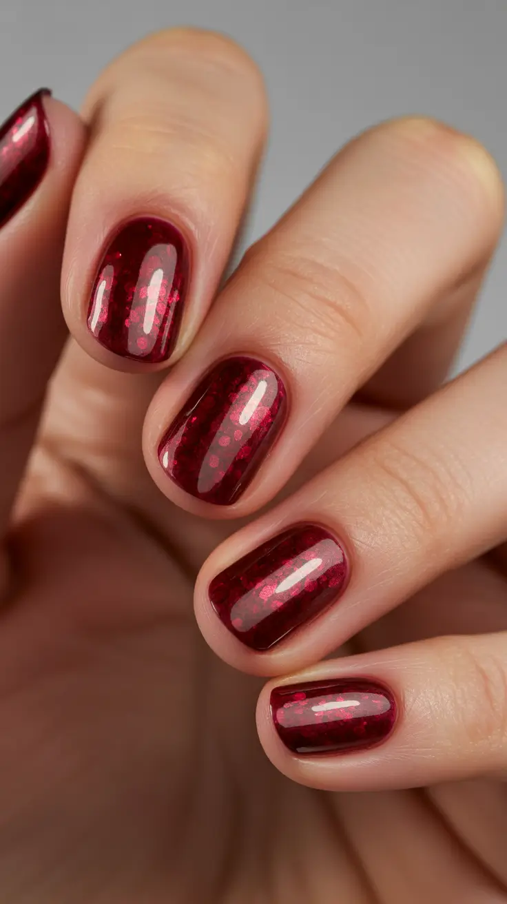 short winter nails red Velvet Ruby Glow