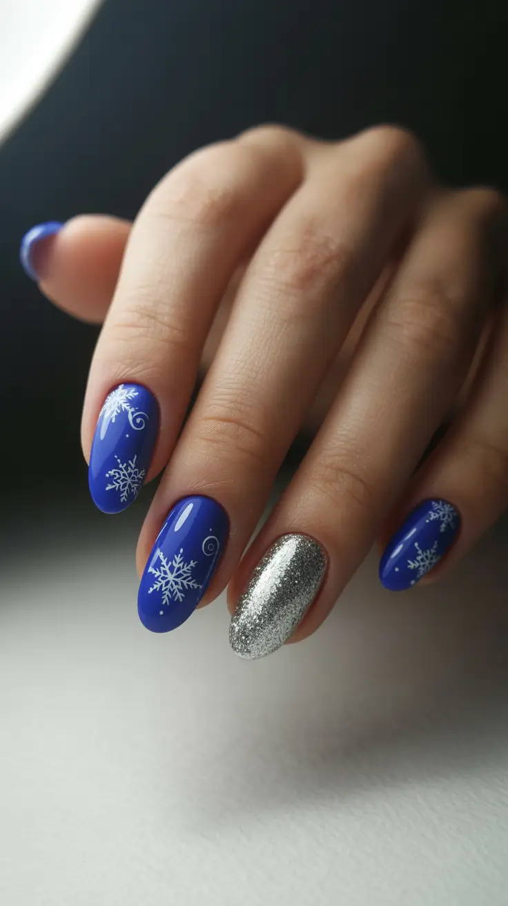 christmas nail colors 2025 Silver Frost & Blue Snow