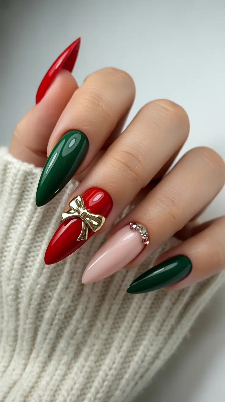 christmas nail colors 2025 Classic Bow Charm