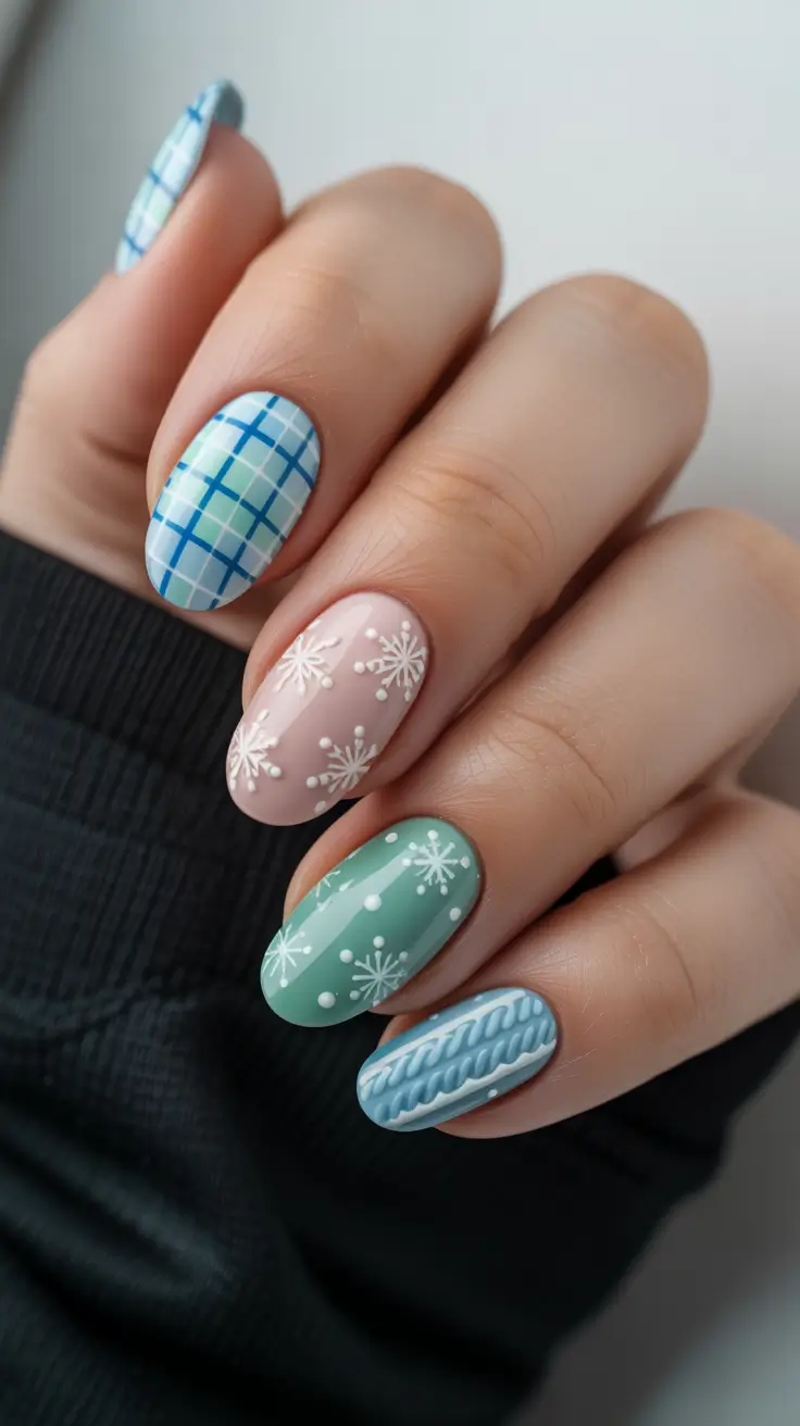 christmas nail colors 2025 Pastel Knit Winter Mix