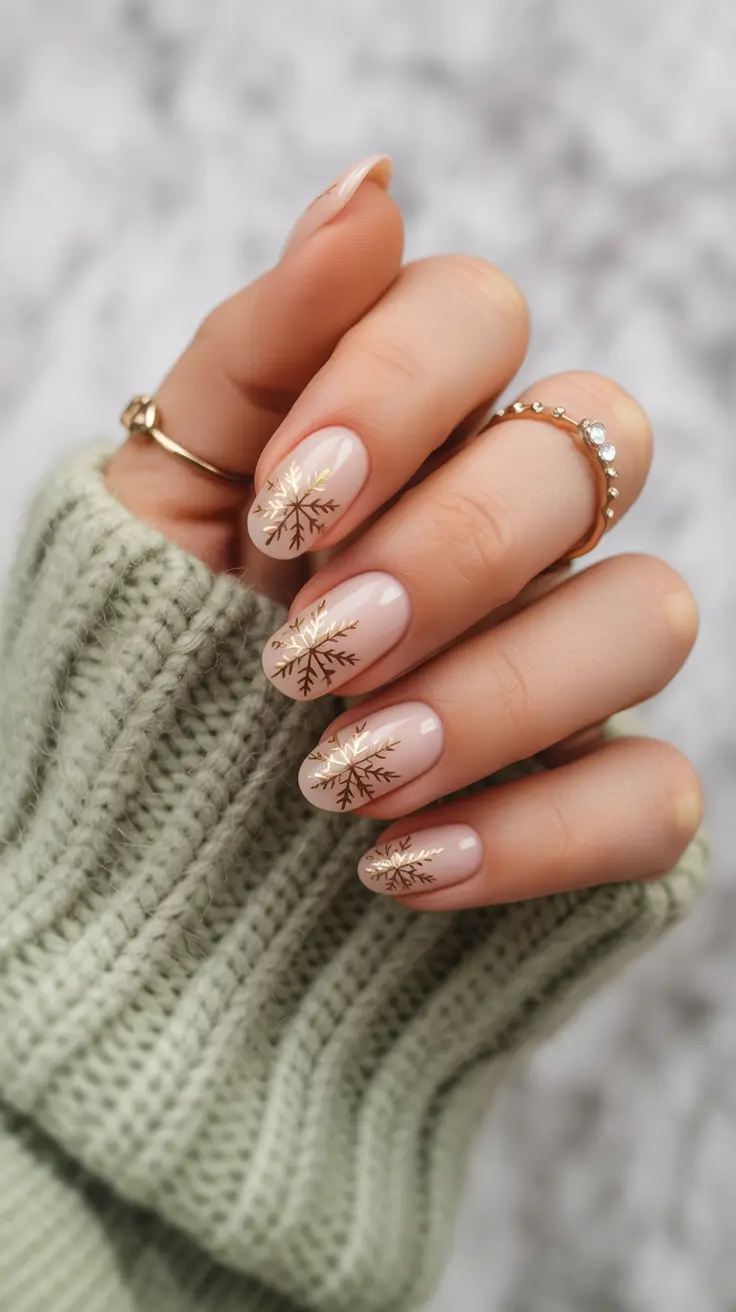 christmas nail colors 2025 Golden Snowflake Grace