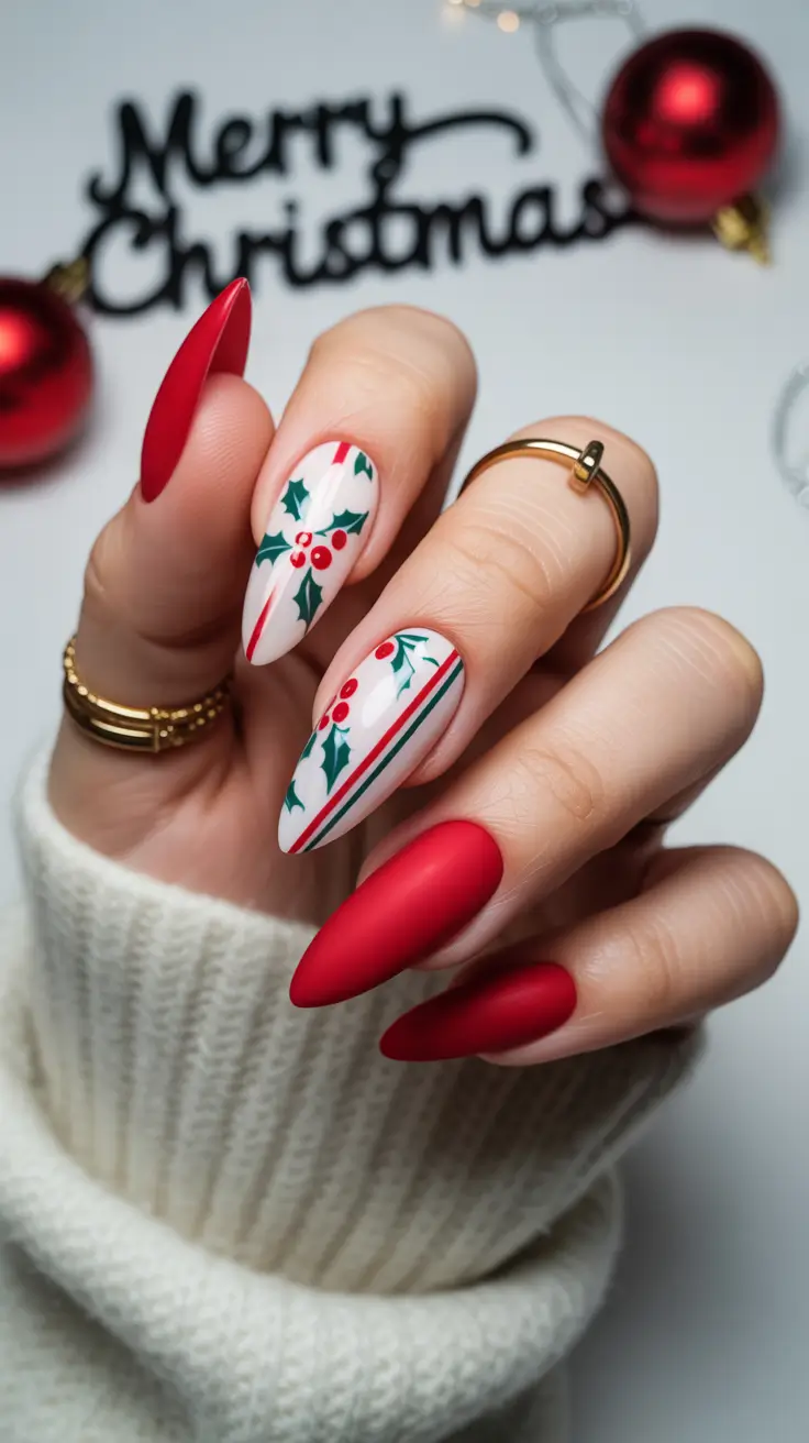 christmas nail colors 2025 Matte Mistletoe Chic